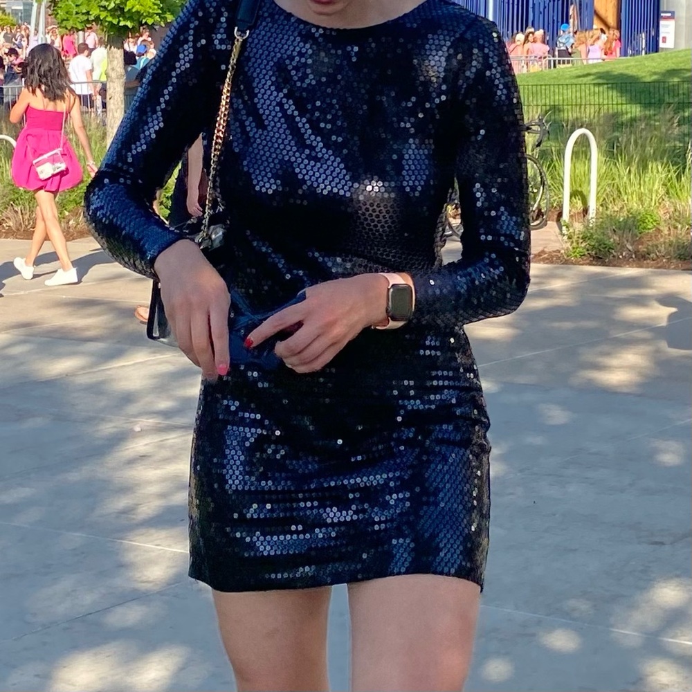 Michael Kors Black Sequin Long Sleeve Mini Dress